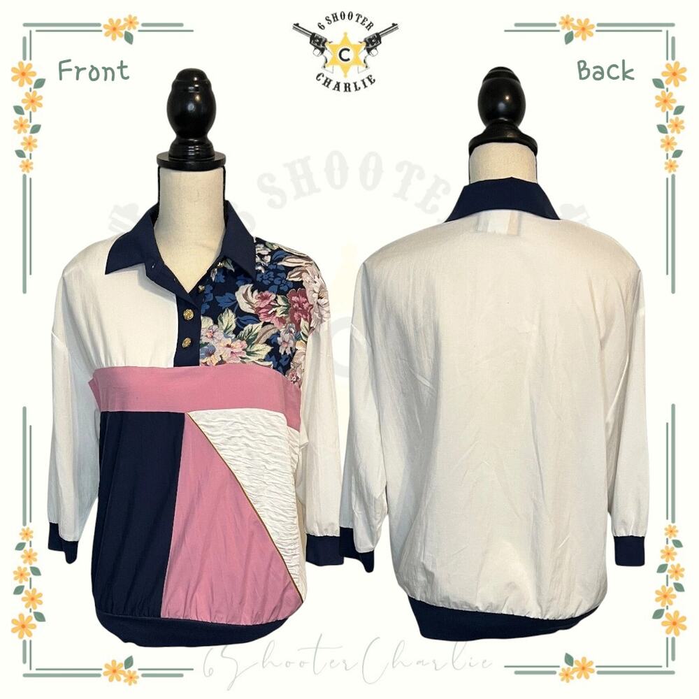 Vintage Silver Threads Lightweight Floral Shirt 1/4 Button 3/4 Sleeve Medium